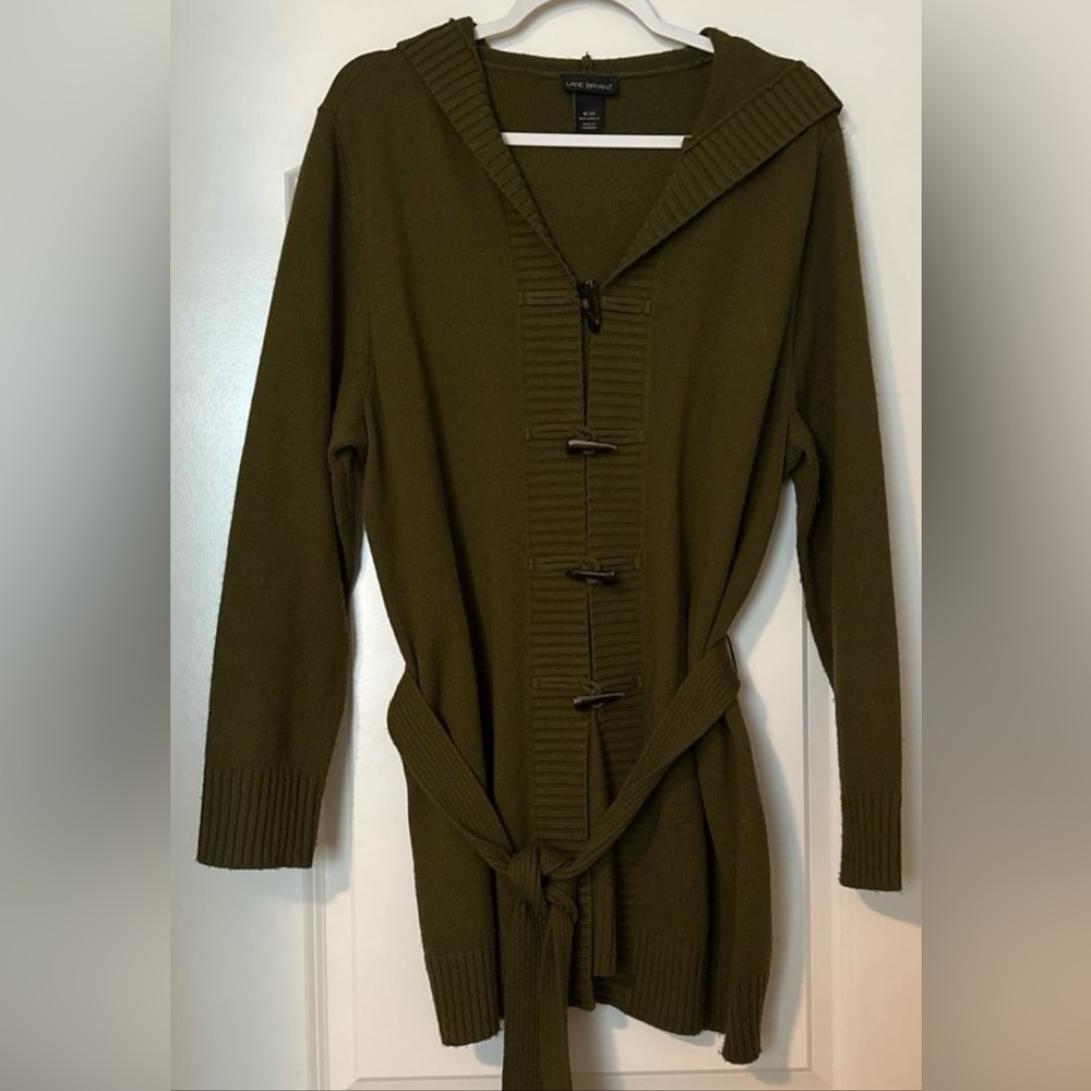 Lane Bryant Olive Cardigan with Toggle Detail